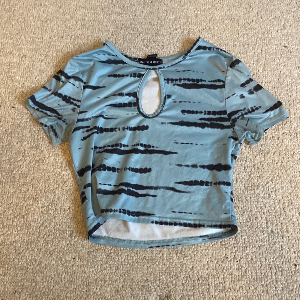 Small Blue Patterned Crop Top Streetwear Society Brand